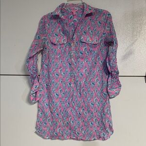 LILLY PULITZER CAPTIVA TUNIC BLOUSE PINK SEASHELLS XS